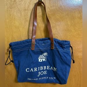 Caribbean Joe blue with Tan leather straps Canvas Tote